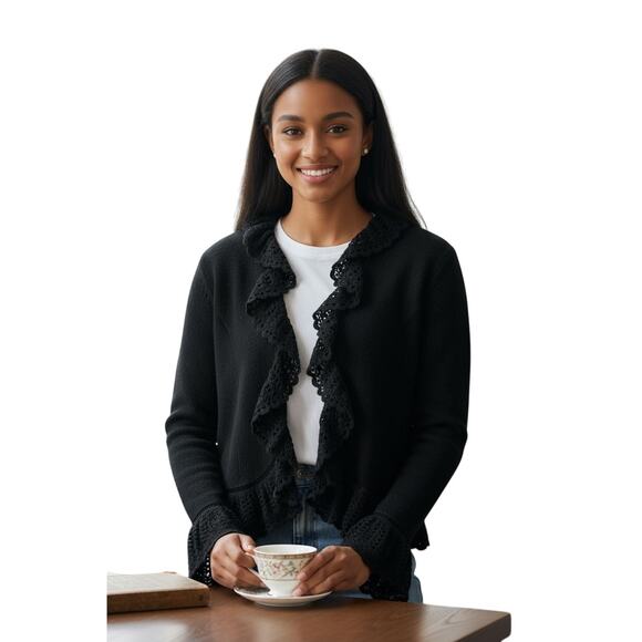 Lisa International 100% Wool Black jacket size L Gothic, Whimsical- Fairy - Picture 2 of 10